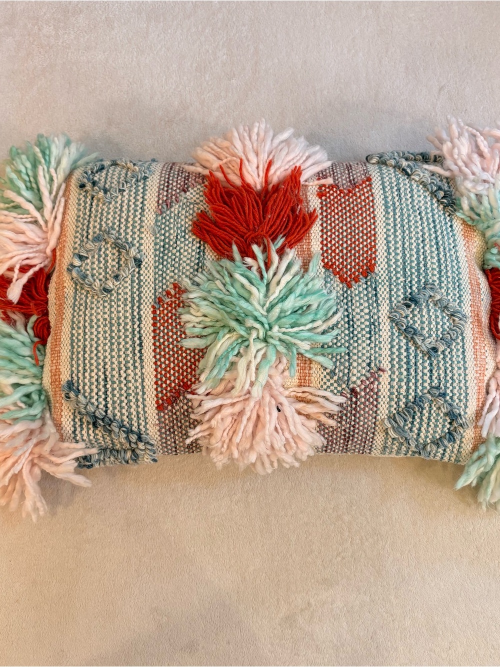 Anthropologie Moroccan Bohemian Accent Pillow in Mint, Coral, Blush - 12 x 20